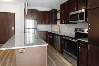 A kitchen with stainless steel appliances